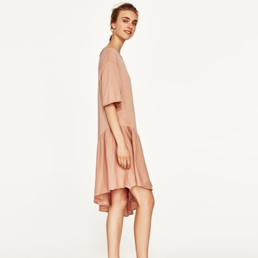 Zara Oversized Knit Dress With Asymmetric Ruffle